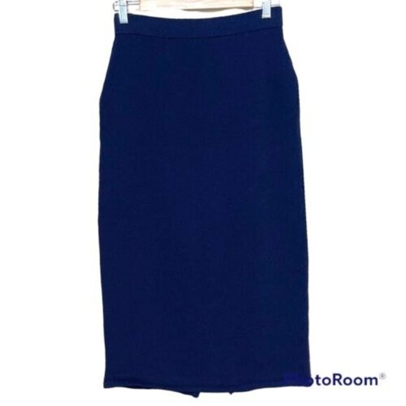 St. John Basics Navy Blue Santana Knit Elastic Waist Midi Skirt Size 2 GUC - Picture 1 of 4